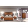 Dormitorio completo formado por cabecero, somier, dos mesitas, marco espejo y armario sinfonier en color madera natural