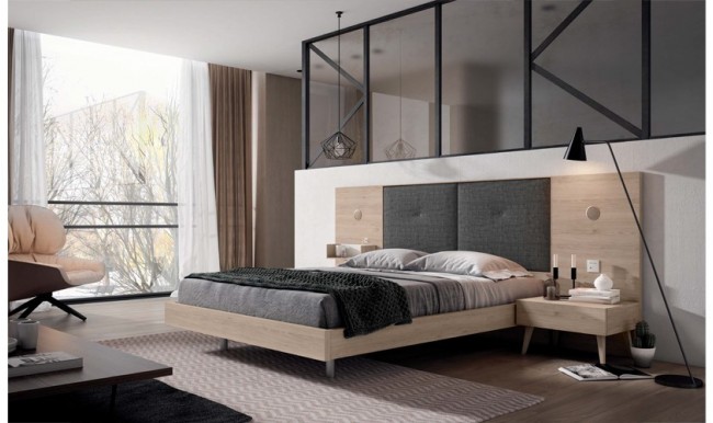 Cabecero de dormitorio tapizado en color gris oscuro