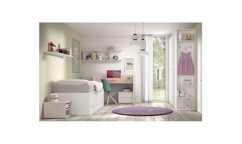 Dormitorio infantil con cuna convertible completo