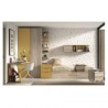 Dormitorio juvenil completo con somier de arrastre y mesa en tonos mostaza